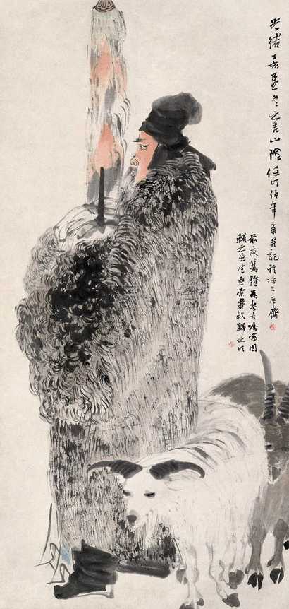 任颐 光绪丁亥（1887年）作 苏武牧羊 立轴